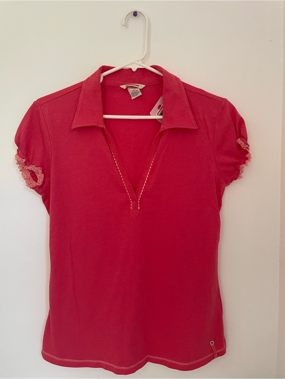 UNIONBAY Women's Coral Pink Polo-Style Short Sleeve Top Y2K NWT